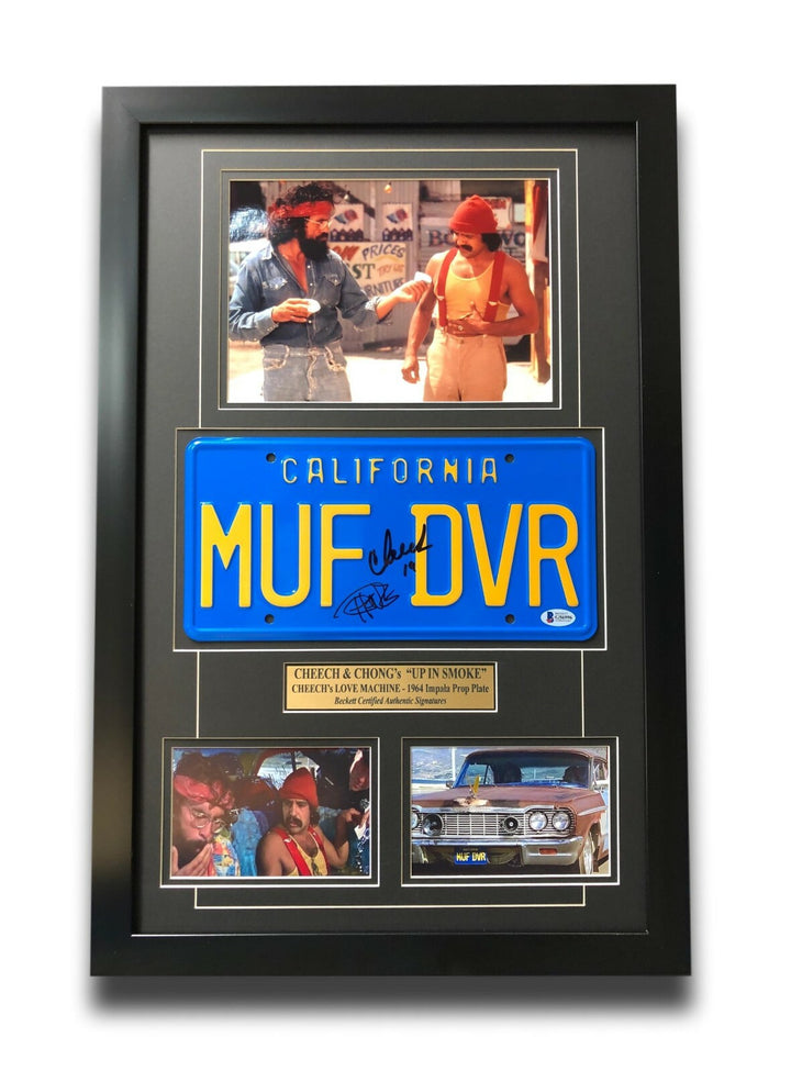 Cheech & Chong Signed "MUF DVR" Movie Car License Plate Framed Collage BAS Auto