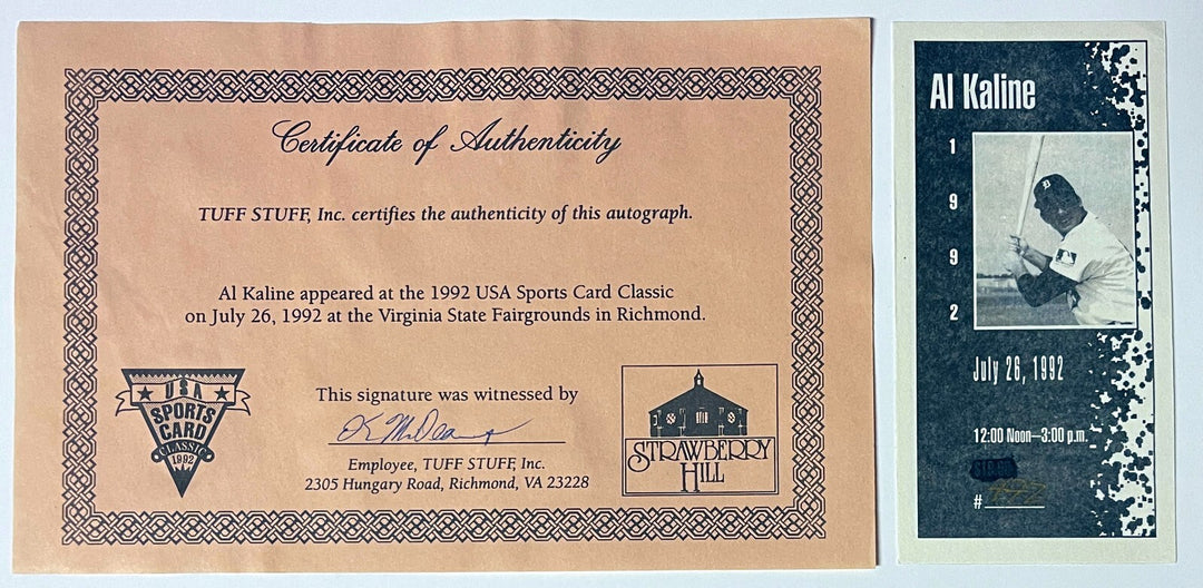 Al Kaline signed Detroit Tigers MLB 8x10 Photo- Tuff Stuff COA/Show Ticket/HOF