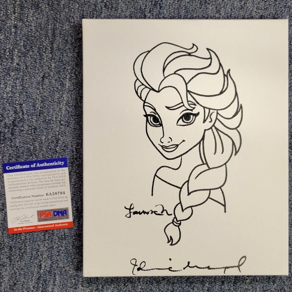 Idina Menzel signed Frozen Elsa 8x10 original canvas sketch Marantz artist ~ PSA