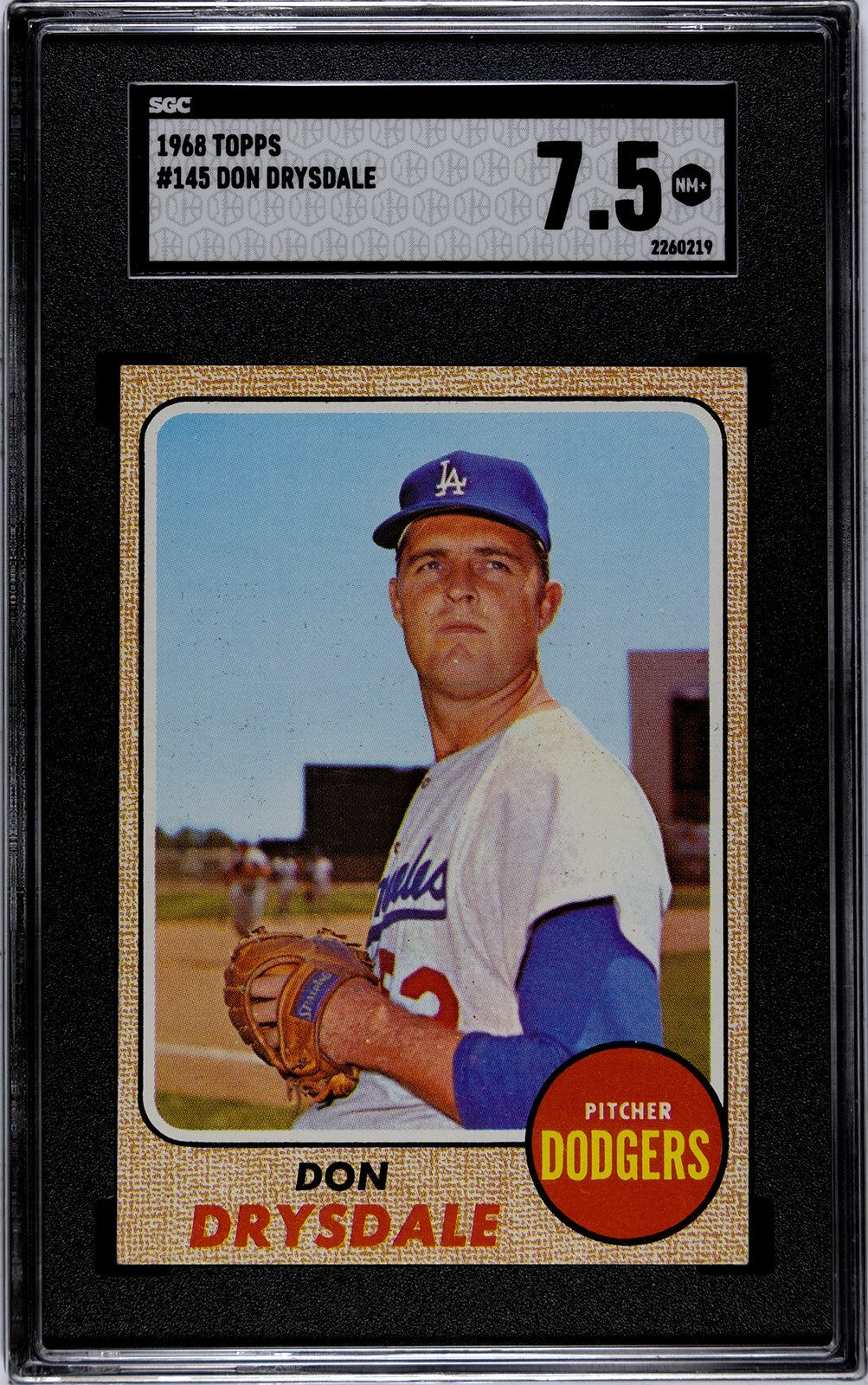 Don Drysdale 1968 Topps Baseball Card #145 LA Dodgers- SGC Graded 7.5 NM+