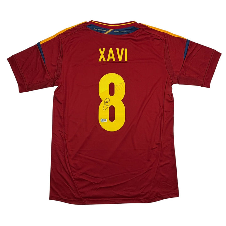 Autographed/Signed Xavi Hernandez Spain Red Soccer Jersey Beckett BAS COA