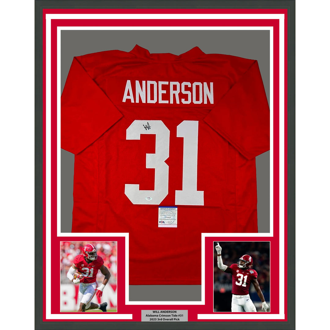 Framed Autographed/Signed Will Anderson 33x42 Alabama Red College Jersey PSA COA