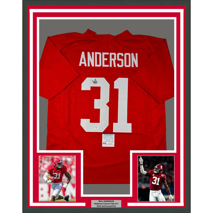 Framed Autographed/Signed Will Anderson 33x42 Alabama Red College Jersey PSA COA