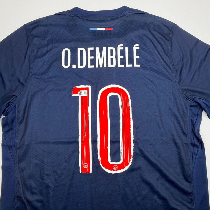 Autographed/Signed Ousmane Dembele PSG Blue Soccer Jersey Beckett BAS COA 1