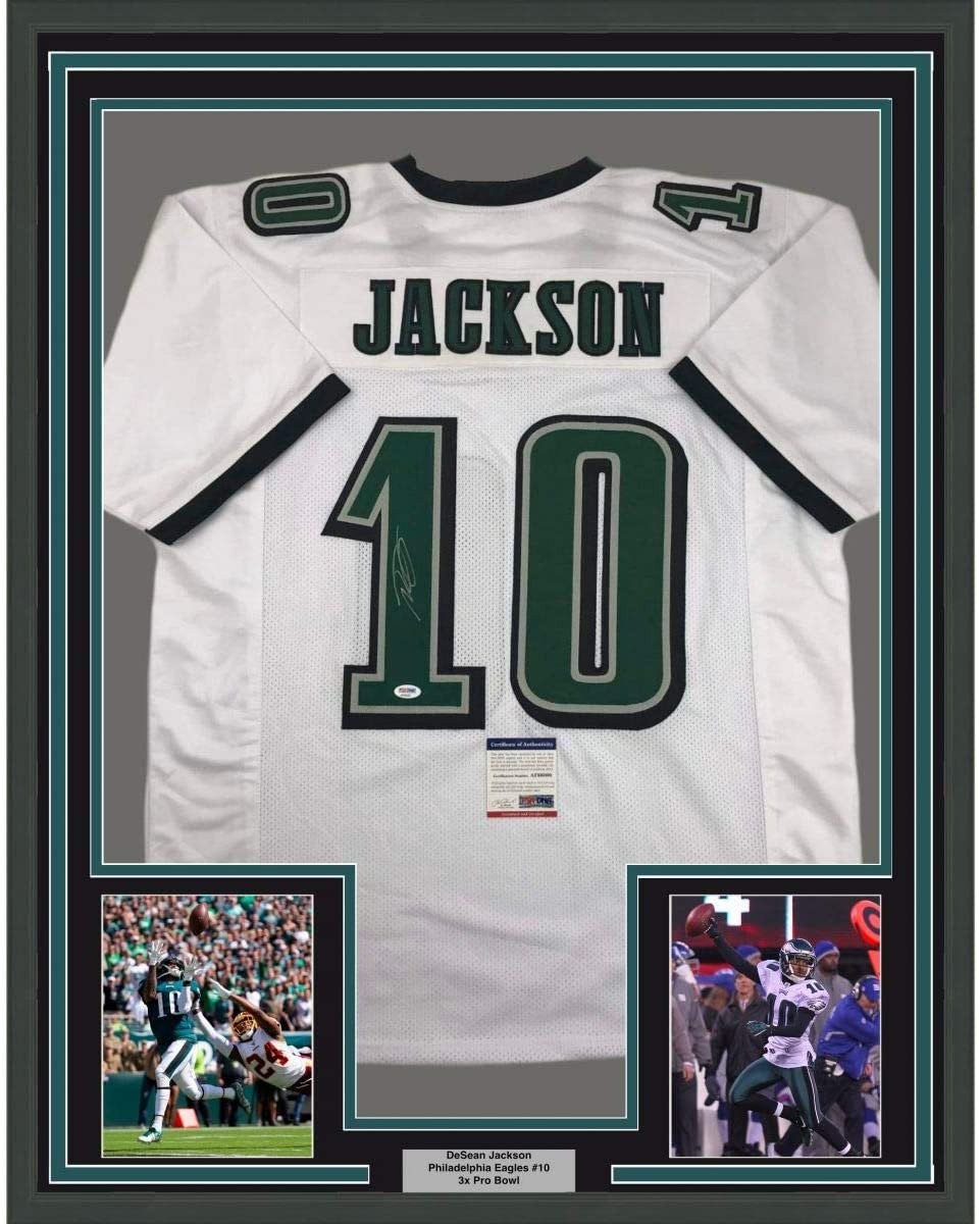 Framed Signed DeSean Jackson 35x39 Philadelphia White Jersey PSA/DNA COA