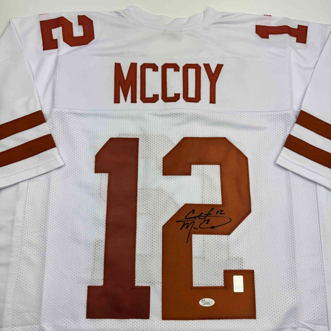 Autographed/Signed Colt McCoy Texas White College Football Jersey JSA COA