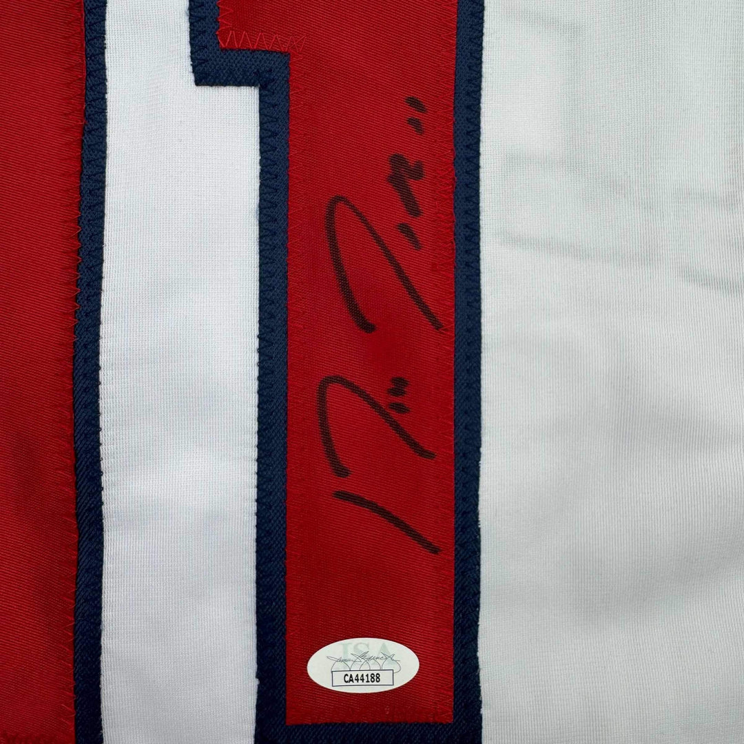 Autographed/Signed JOSE RAMIREZ Cleveland White Baseball Jersey Beckett BAS COA