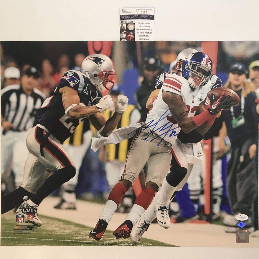 Autographed/Signed Mario Manningham Super Bowl Catch 16x20 Photo JSA COA