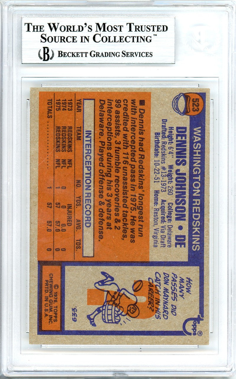 Dennis Johnson Signed 1976 Topps RC 523 Washington Redskins Beckett