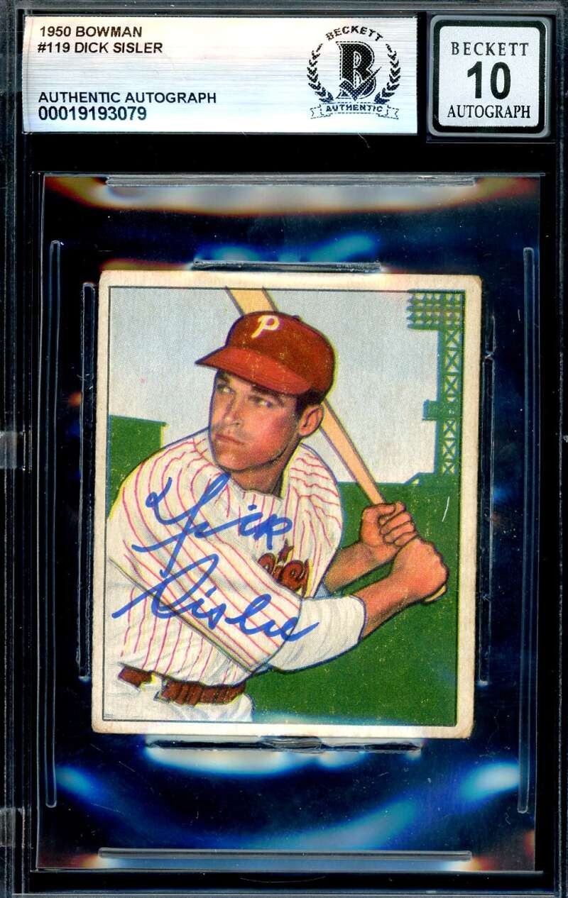 Dick Sisler Gem Mint 10 Beckett BAS Signed 1950 Bowman Autograph