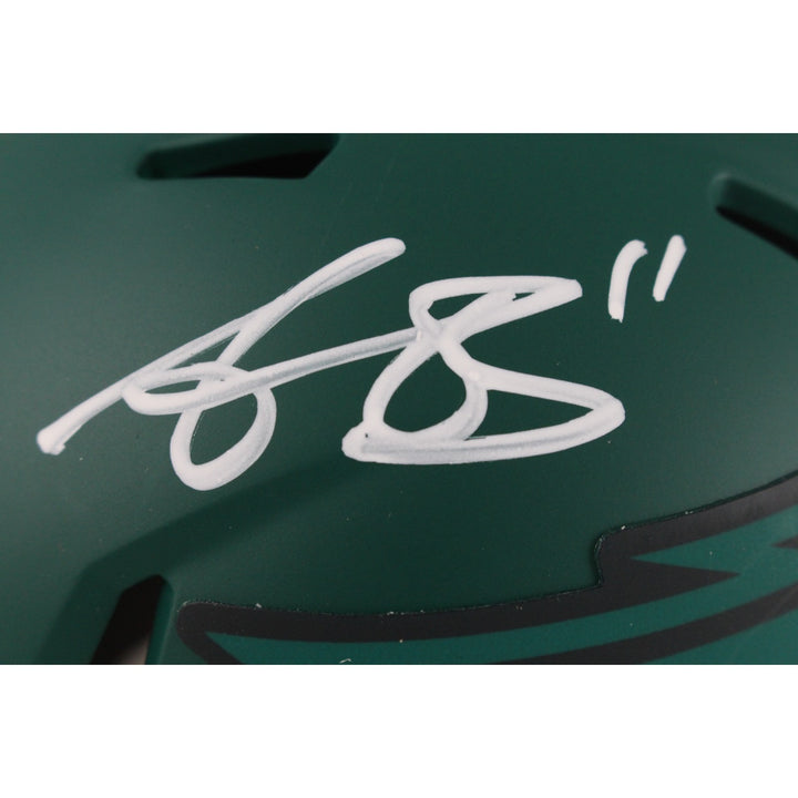 AJ Brown Autographed Philadelphia Eagles Rave Mini Helmet Beckett Witness 49801