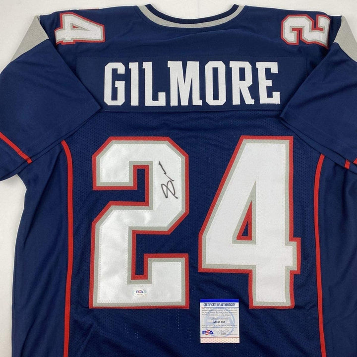 Autographed/Signed Stephon Gilmore New England Blue Jersey PSA/DNA COA