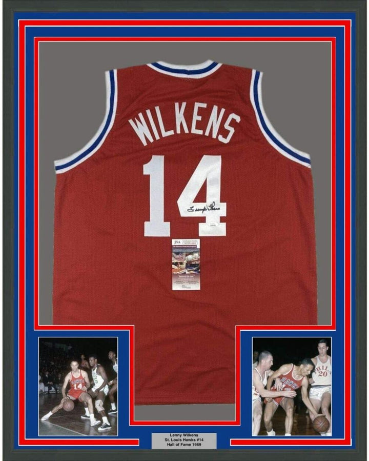 FRAMED Autographed/Signed LENNY WILKENS 33x42 St. Louis Red Jersey JSA COA Auto