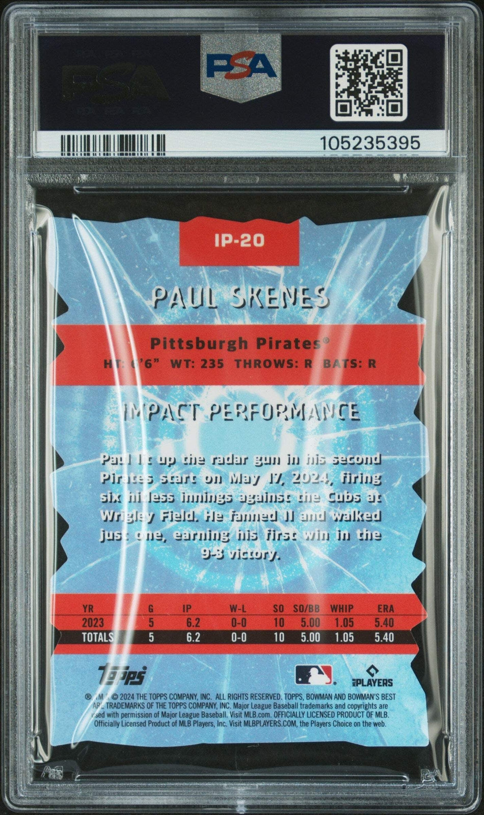Graded 2024 Bowmans Best Paul Skenes #IP20 Impact Player RC Baseball Card PSA 10