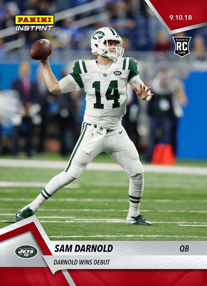 SAM DARNOLD WINS NY JETS DEBUT 9/10/18 PANINI INSTANT ROOKIE CARD #23 SEAHAWKS +