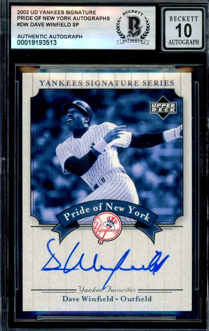 Dave Winfield Gem Mint 10 Beckett BAS Signed 2003 Upper Deck Yankees Series Auto