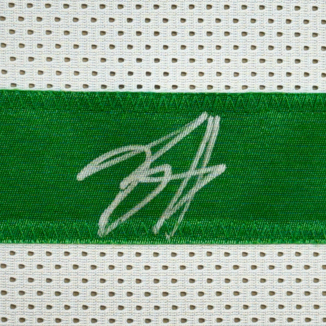 Framed Autographed/Signed Breece Hall 35x39 New York White Jersey JSA COA