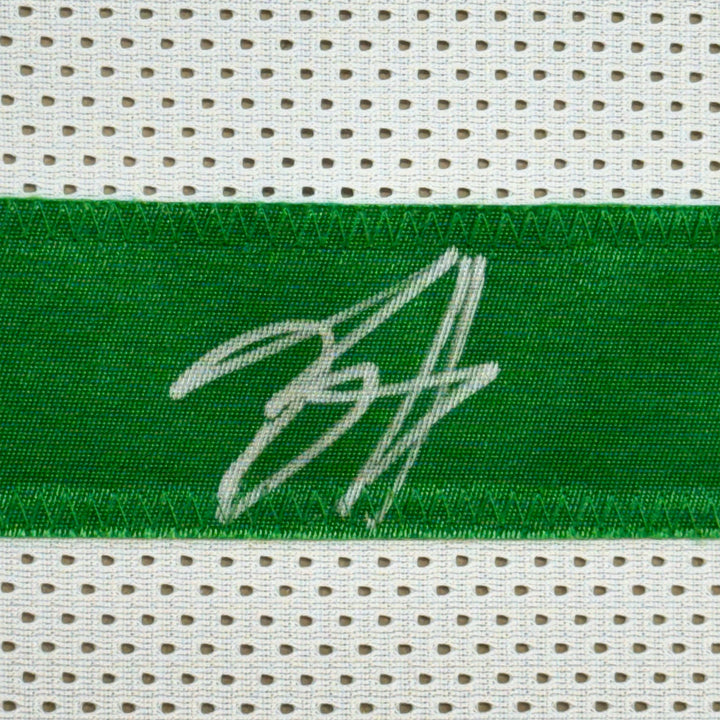 Framed Autographed/Signed Breece Hall 35x39 New York White Jersey JSA COA