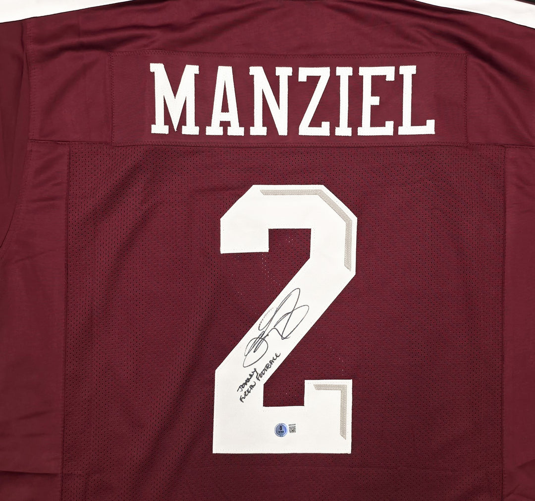 A & M Aggies Johnny Manziel Signed Maroon Jersey Beckett Wit Beckett Witness