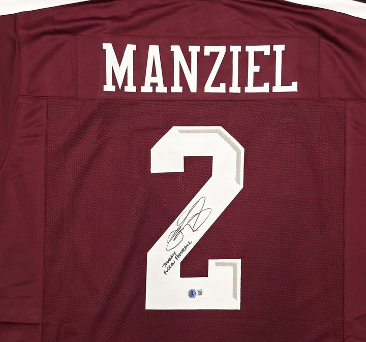 A & M Aggies Johnny Manziel Signed Maroon Jersey Beckett Wit Beckett Witness