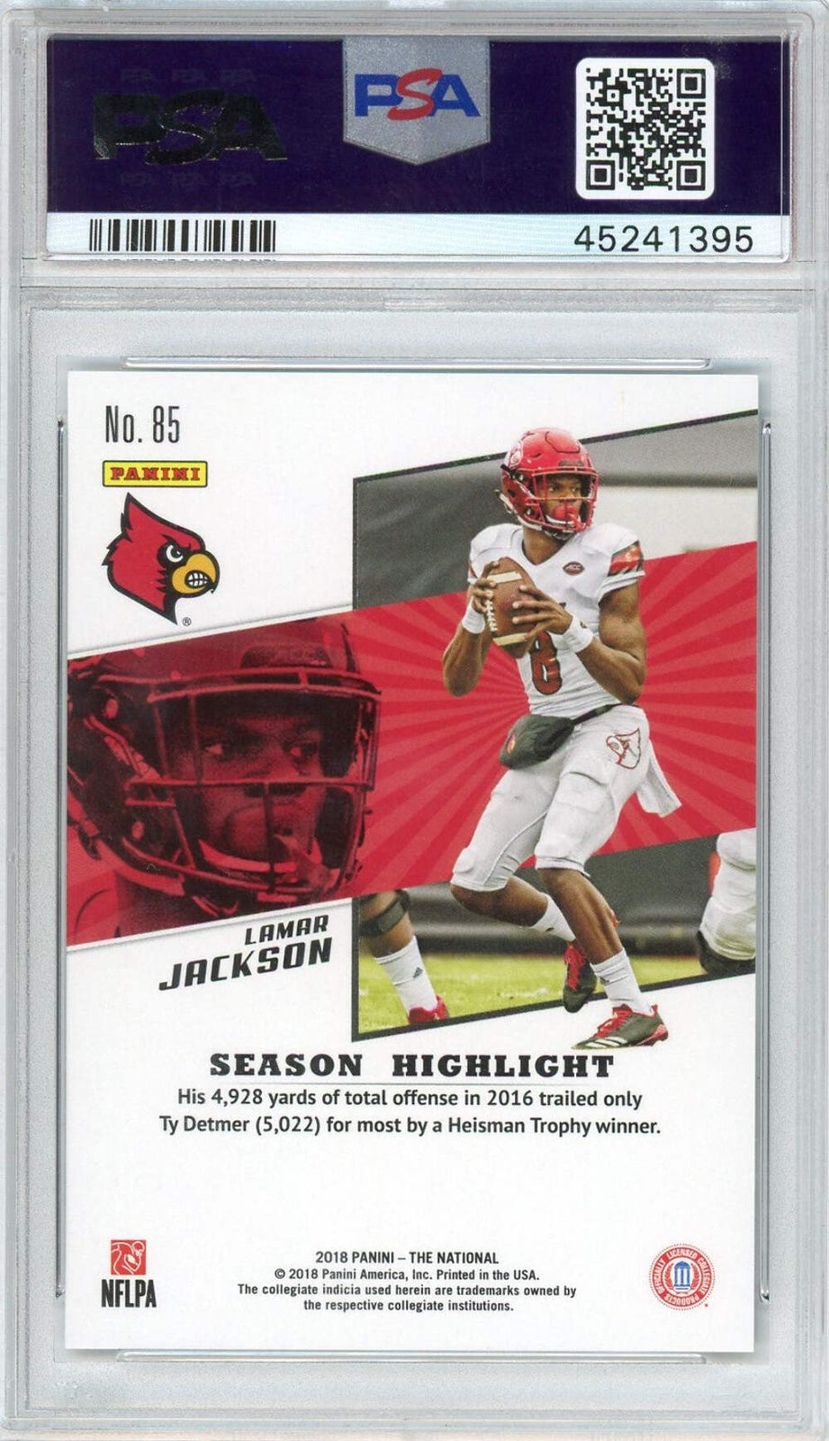 Graded 2018 Panini NTL Convention Lamar Jackson #85 Cardinals #/399 Card PSA 10