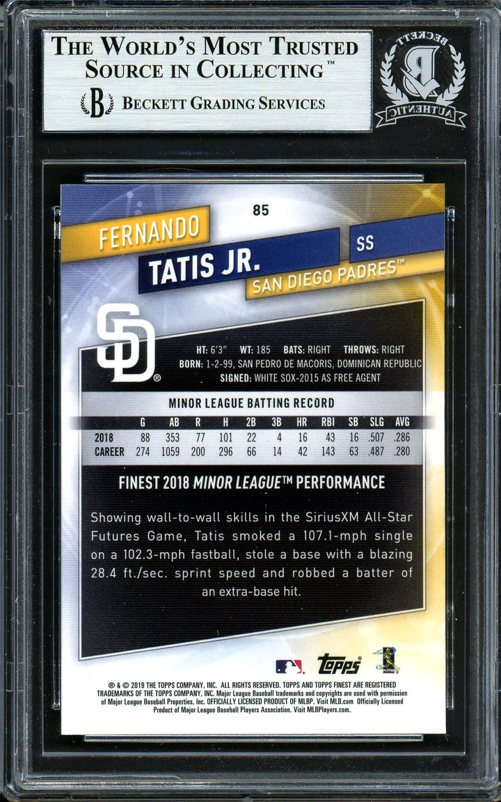 Fernando Tatis Jr. Auto Signed 2019 Topps Finest RC 85 Padres (Bubbling) Beckett