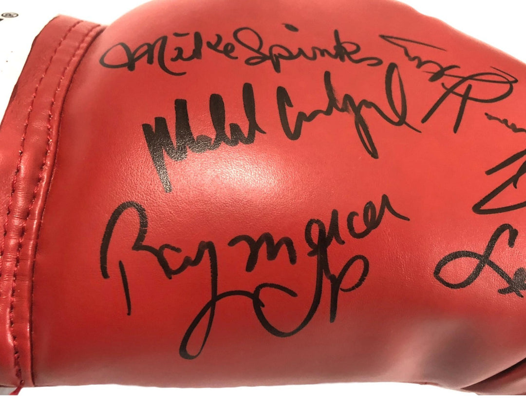 Boxing Legends Multi Signed Glove Hearns Spinks Carbajal Mercer Autograph JSA