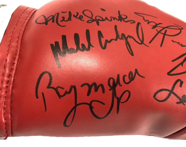 Boxing Legends Multi Signed Glove Hearns Spinks Carbajal Mercer Autograph JSA