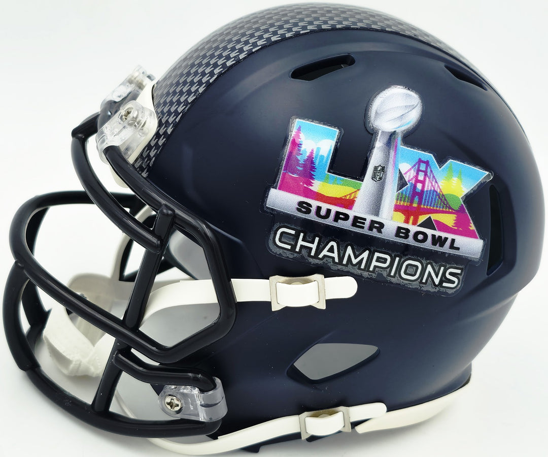 Tory Horton Signed Seahawks Blue SB LX Champions Logo Speed Mini Helmet MCS Holo