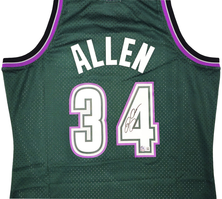 Bucks Ray Allen Auto Green Auth Mitchell Ness 96-97 Swingman Jersey L BAS