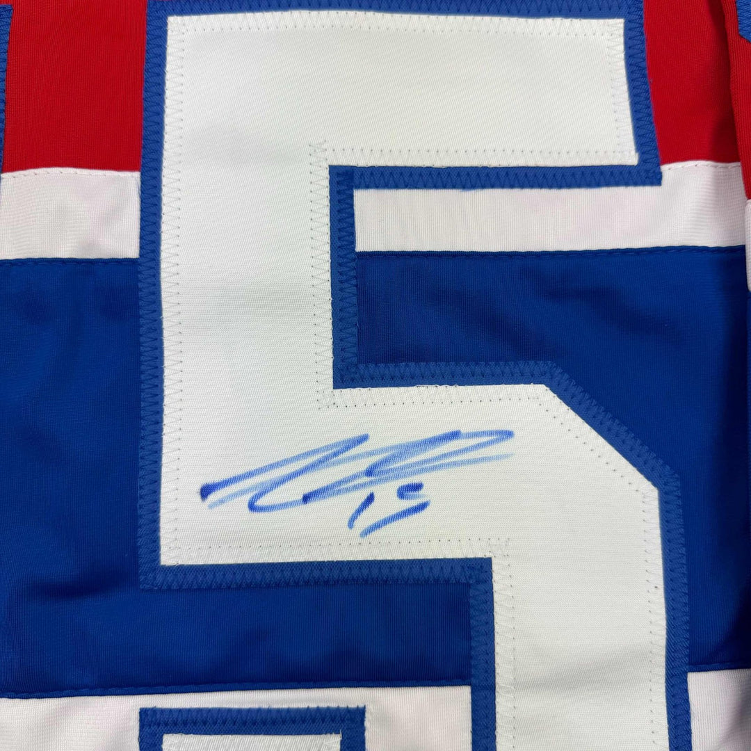 Framed Autographed/Signed Alex Newhook 35x39 Montreal Red Jersey JSA COA