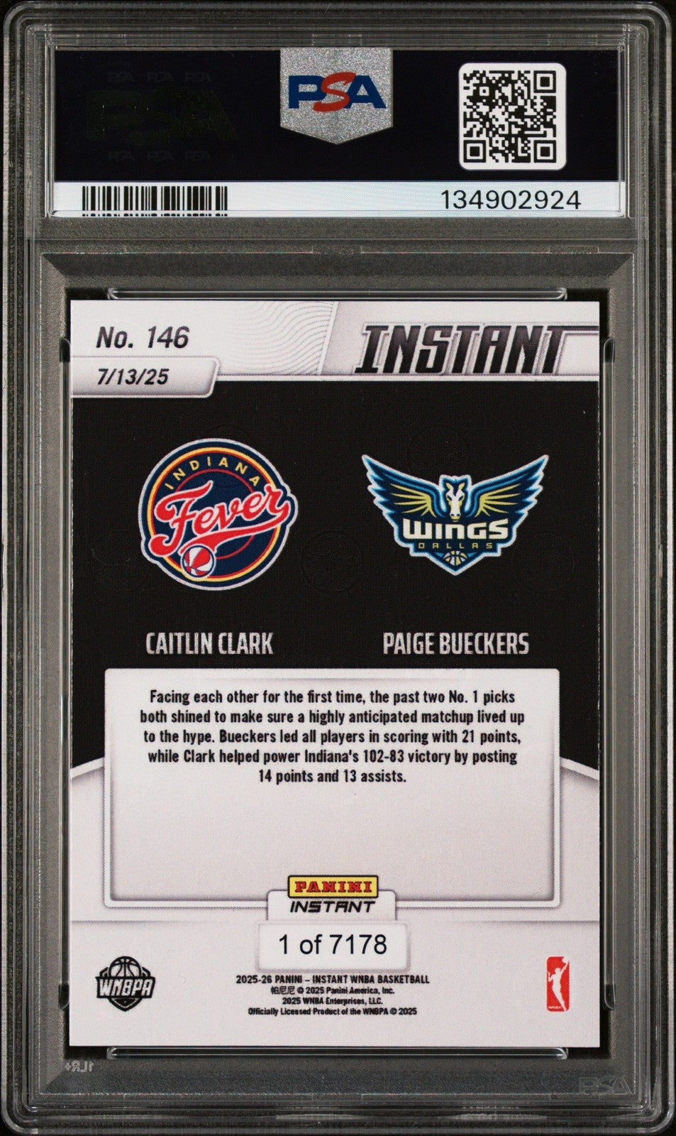 Graded 2025 Panini Instant Clark/Bueckers #146 Card PSA 10 Gem Mint