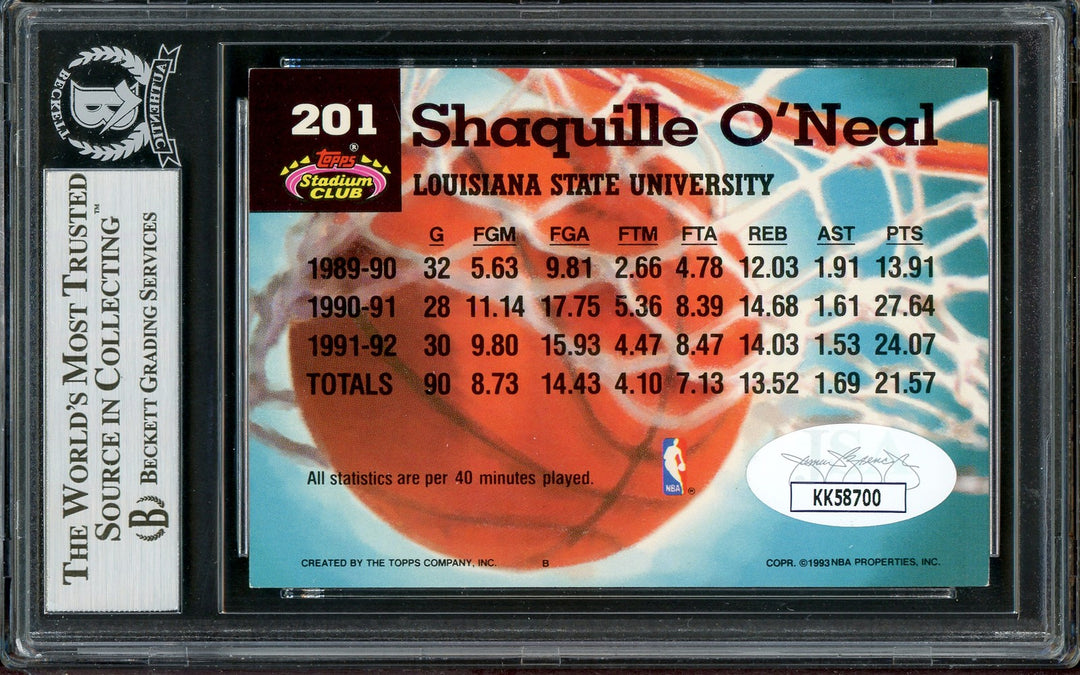 Shaquille O'Neal Signed 1992-93 Stadium Club Members Only RC 201 Magic Beckett