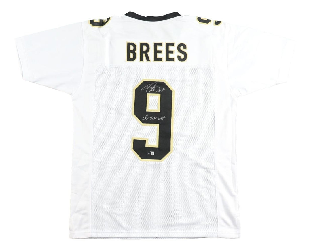 Drew Brees New Orleans Signed White Football Jersey SB XLIV MVP BAS