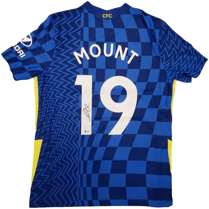 Chelsea F.C. Mason Mount Signed Blue Nike Jersey Size L in Black Beckett
