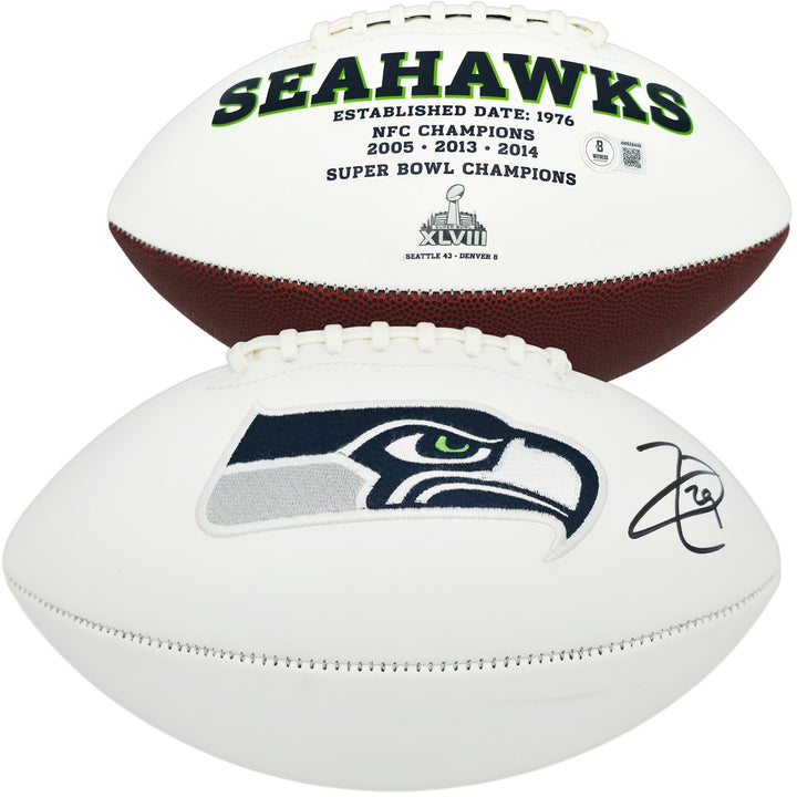 Earl Thomas III Signed White Seahawks SB XLVIII Logo Football Beckett Witness