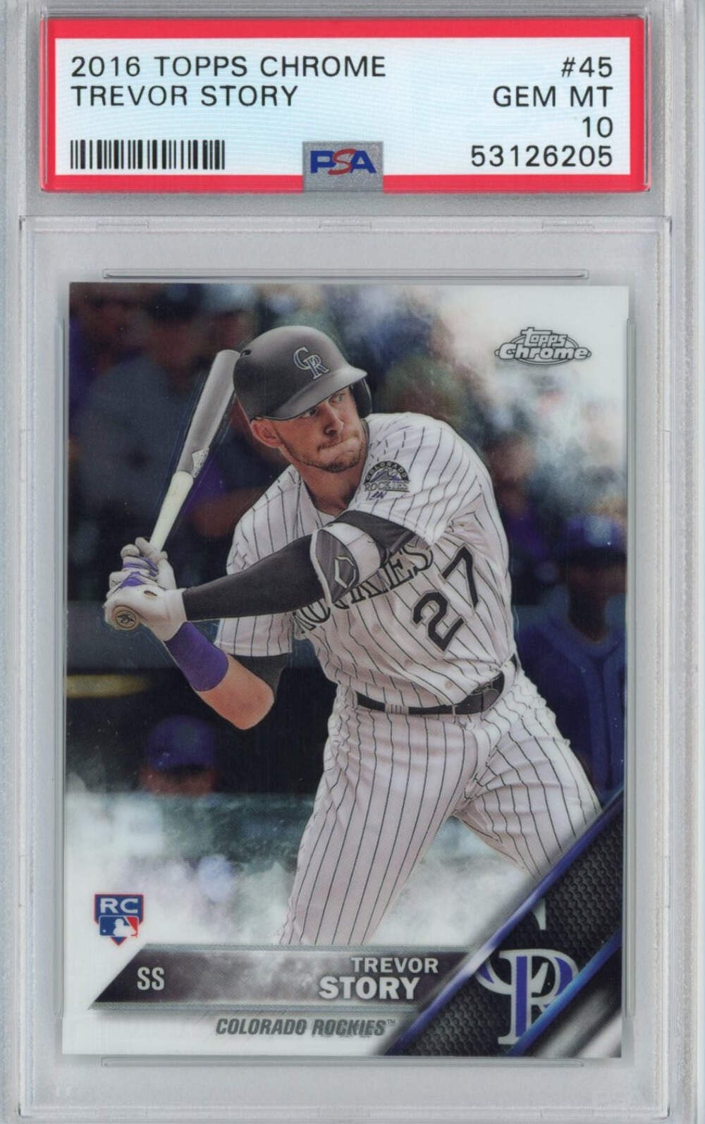 Graded 2016 Topps Chrome Trevor Story #45 Rookie RC Baseball Card PSA 10 Mint