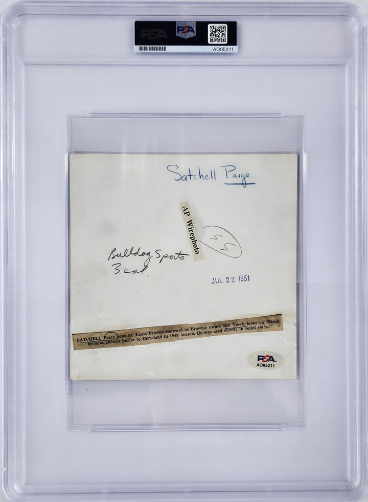 Satchel Paige Autographed 6x6 Photo With Bill Veeck PSA/DNA