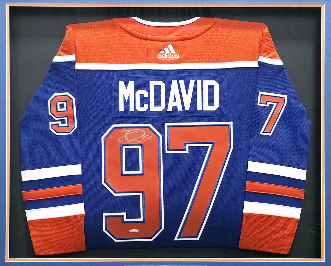Edmonton Oilers Connor McDavid Signed Framed Blue Auth Adidas Jersey UDA Holo