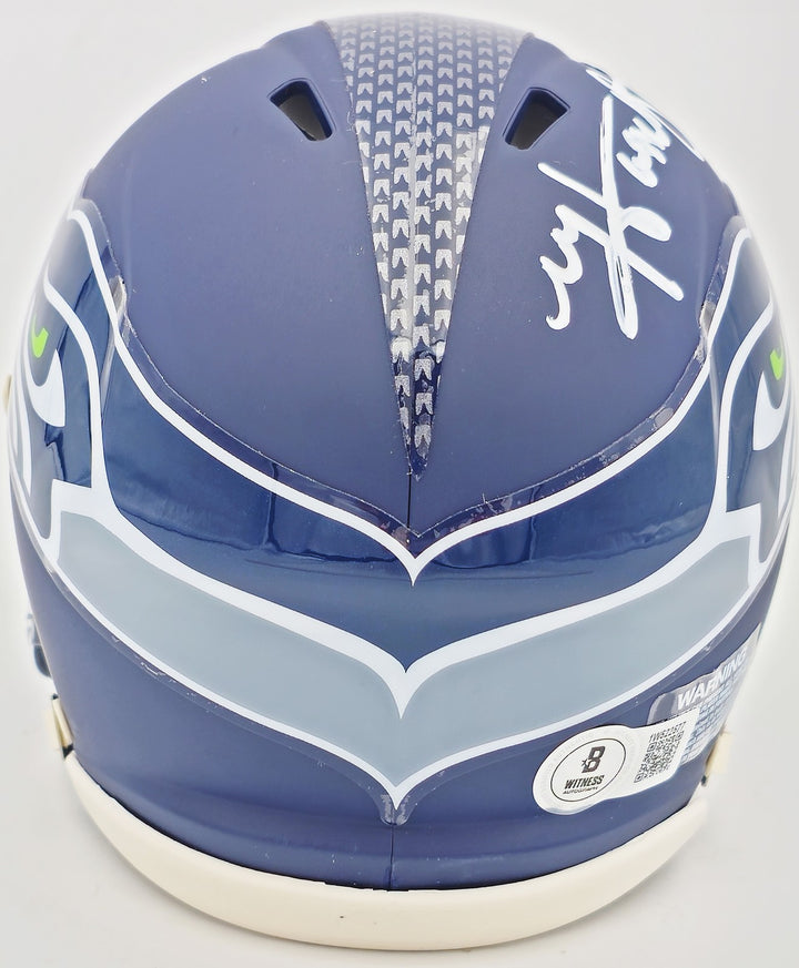 Matt Hasselbeck Signed Seattle Seahawks Blue Speed Mini Helmet Beckett Wit