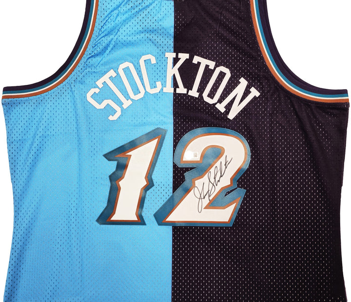 Jazz John Stockton Auto Blue Auth Mitchell Ness 96 HWC Swingman Split Jersey BAS