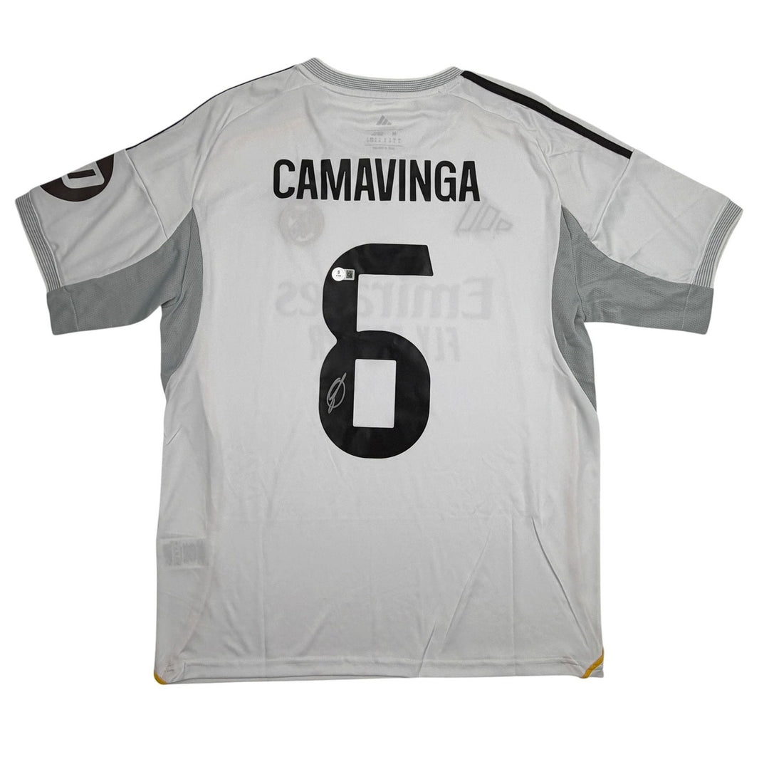 Autographed/Signed Eduardo Camavinga Real Madrid White Jersey Beckett COA