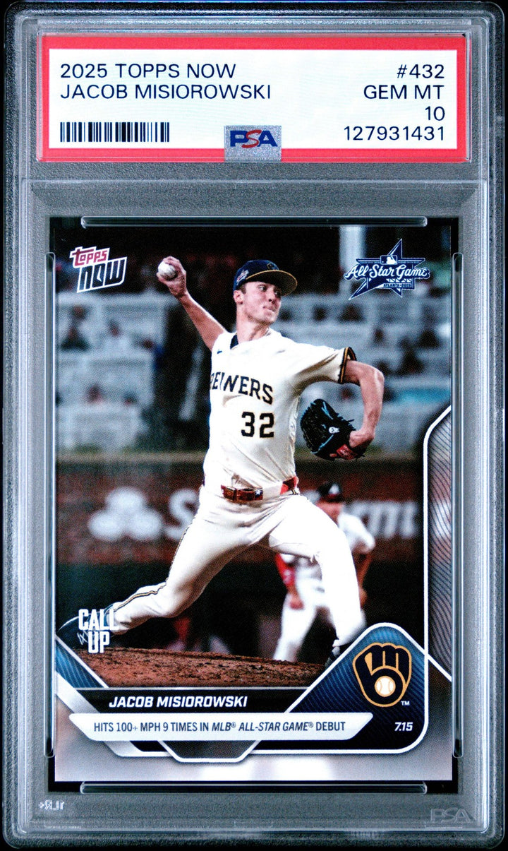 Graded 2025 Topps Now Jacob Misiorowski #432 Rookie RC Baseball Card PSA 10 Mint