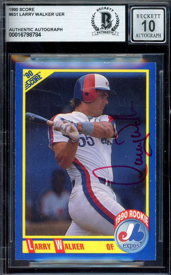 Larry Walker Gem Mint 10 Beckett BAS Signed 1990 Score Rookie Autograph
