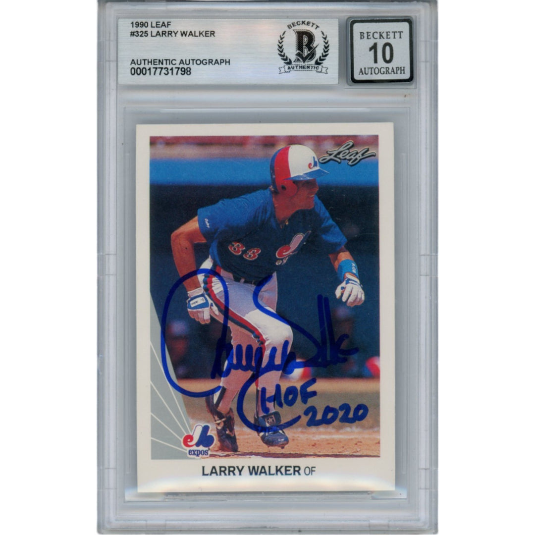 Larry Walker Signed Montreal Expos 1990 Leaf #325 HOF Card 10 Auto Beckett 47374