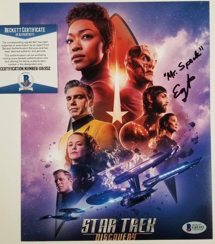 ETHAN PECK Signed 8x10 Photo Star Trek "Mr. Spock" Inscription ~ Beckett BAS COA