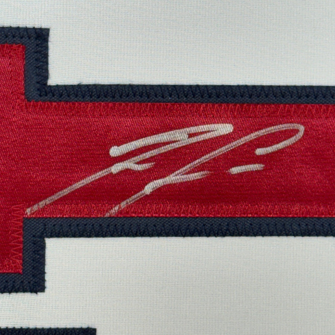 Framed Signed Ronald Acuna Jr. 35x39 Atlanta White Jersey JSA COA
