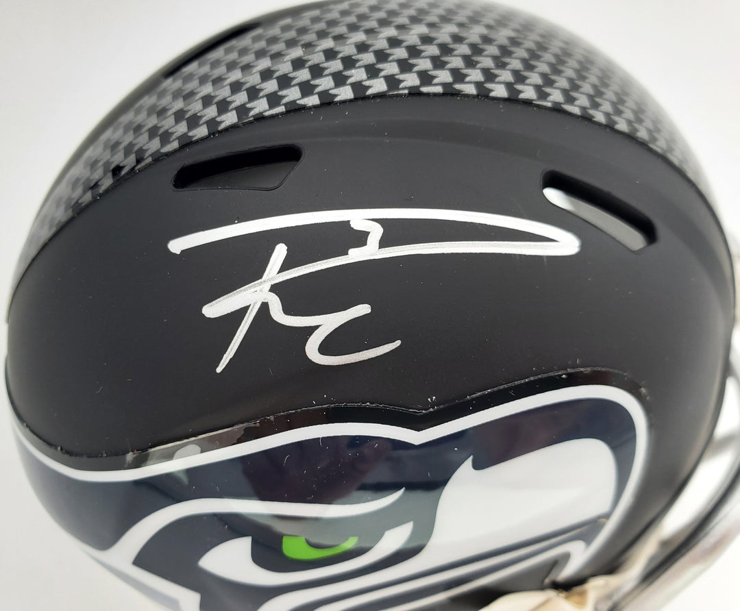 Russell Wilson Signed Seahawks Matte Black Speed Mini Helmet In Silver RW Holo