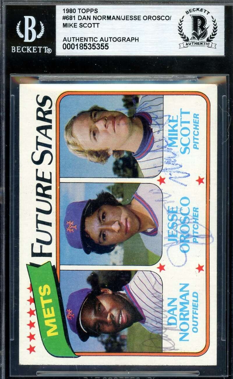 Dan Norman Jesse Orosco Mike Scott Beckett BAS Signed 1980 Topps Autograph