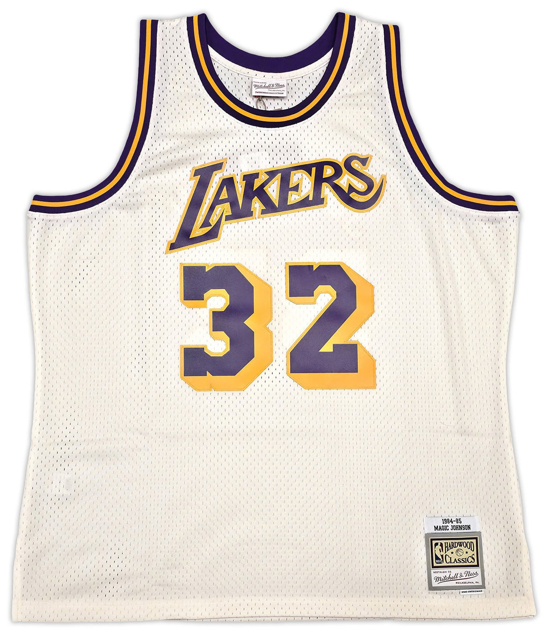 Lakers Magic Johnson Auto Cream Mitchell & Ness 1984 Swingman Jersey XXL Beckett